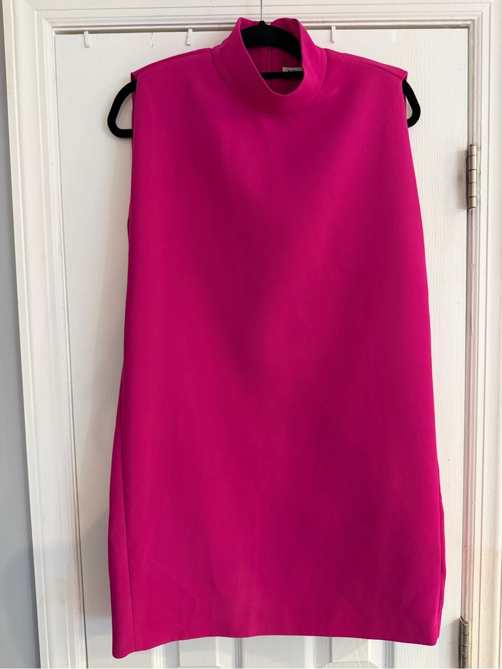 Zara Neon Fuchsia Pink Shoulder Pad Cape Mini Dress High Neck Shift Size L